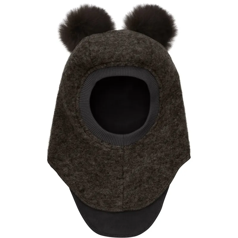 Reapris Huttelihut Dark Brown Melange Elefanthatt Ull Alpaca Pompoms