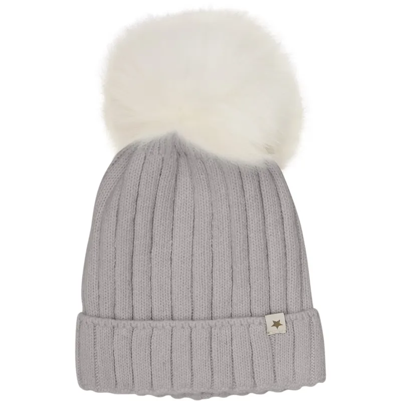 Huttelihut Medium Grey Melange Mössa Stickad Alpaca Pompom I lager