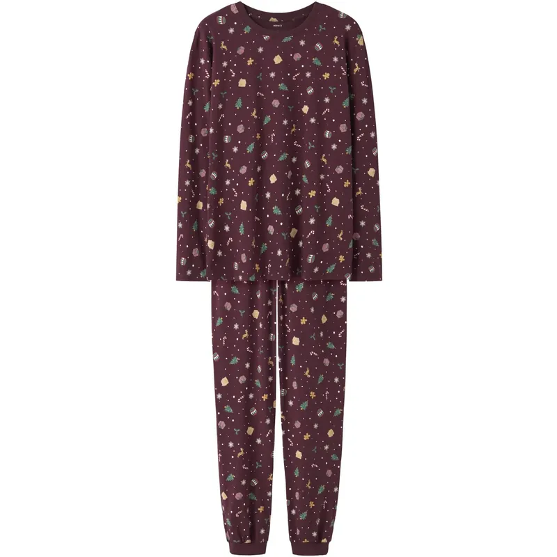Name It Burgundy Xmas AOP Nanvismas Ls Nightset Voksen Säker betalning