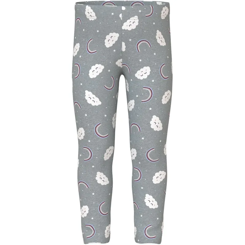 Name It Grey Melange Rainbow Clouds Nmfdavina Aop Swe Leggings Bru Rabatt