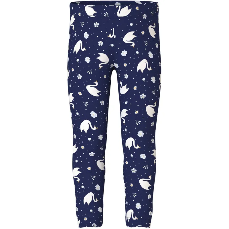 Name It Beacon Blue Swans Nmfdavina Aop Swe Leggings Bru Endast idag