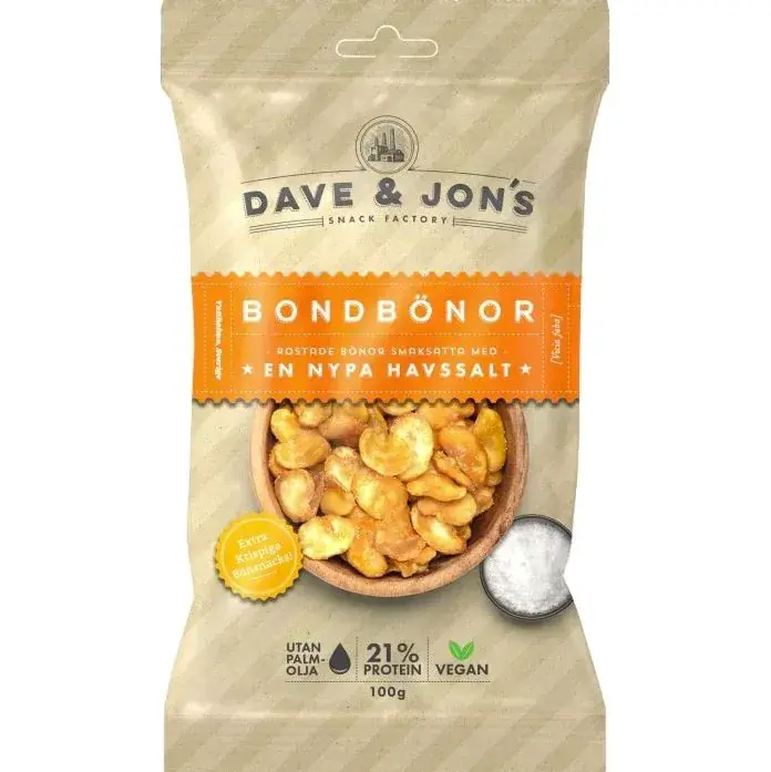 Dave & Jon‘s Rostade Bondbönor Havssalt 100 g Rea