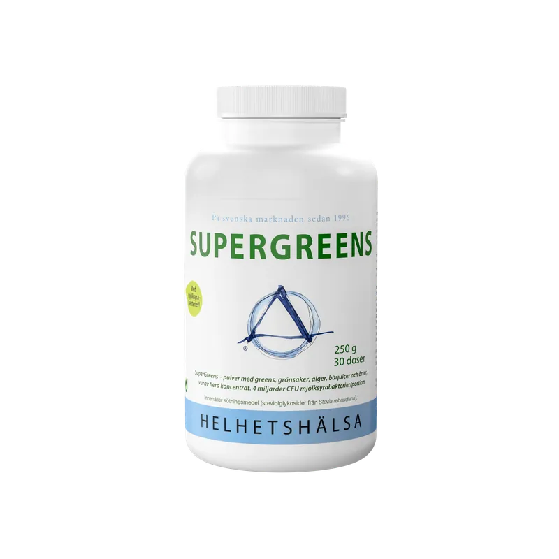 Beställ nu Helhetshälsa Supergreens 250 g