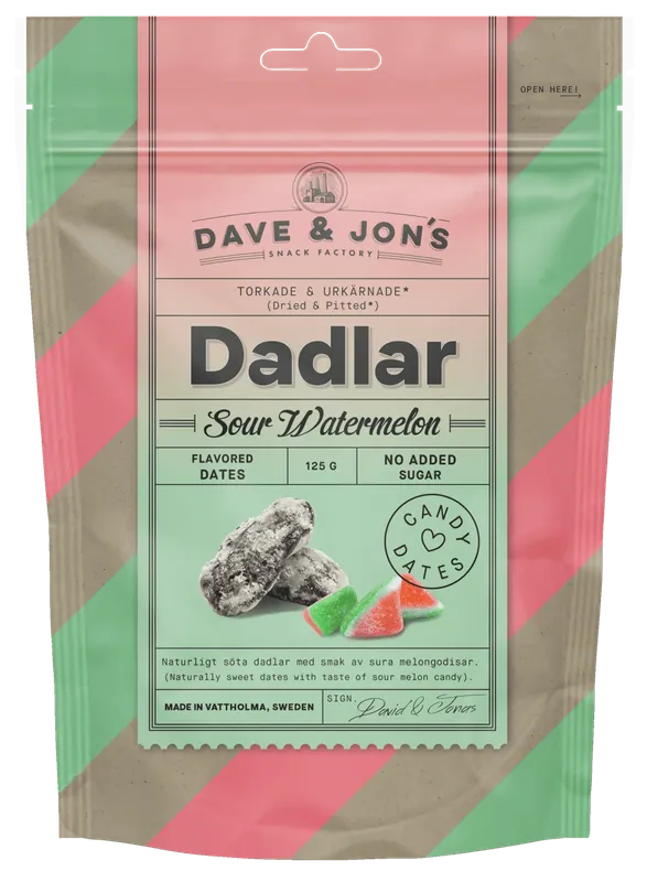 Dave & Jon‘s Dadlar Sour Watermelon 125 g Beställ idag