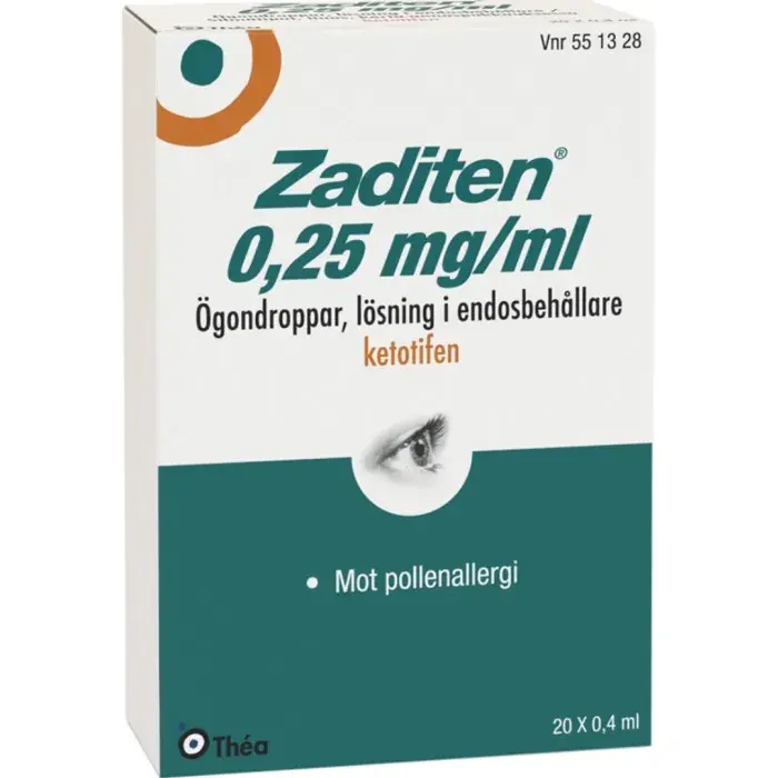 Zaditen, ögondroppar, lösning i endosbehållare 0,25 mg/ml 20 x 0,4 ml Begränsat antal
