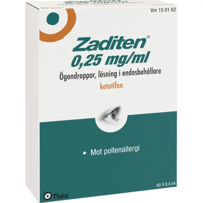 Zaditen, ögondroppar, lösning i endosbehållare 0,25 mg/ml 60 x 0,4 ml Beställ idag