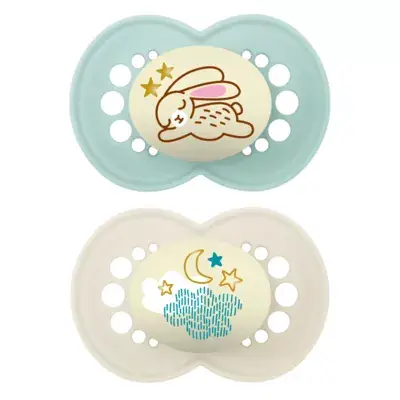 Night Napp 2-pack Silikon - 6-16 mån - MAM Neutral (Kanin/Himmel) Expressleverans