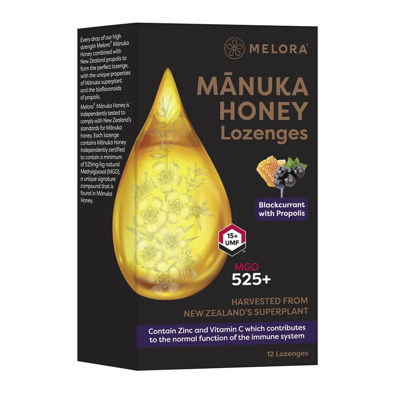 Manuka & Propolis Lozenges Blackcurrant 12st Melora Rea