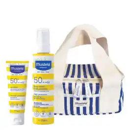 Begränsat antal Mustela Solskydd & Fuktighetspaket Spray SPF50 200 ml + Kräm 150 ml + Gratis påse