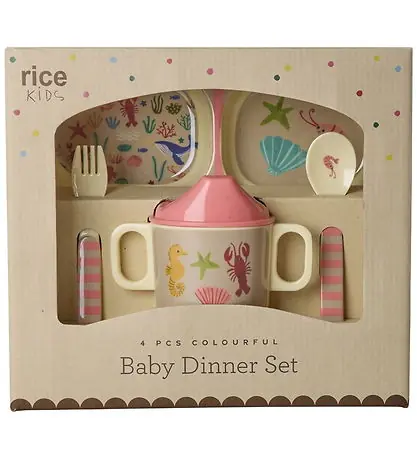 Rice Middagsset - Melamin - 4 Delar - Korall Ocean Tryck Rabatt
