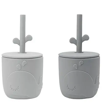 prisnedsättning Done By Deer Mugg m. Sugrör - 2-pack - Peekaboo - Grå