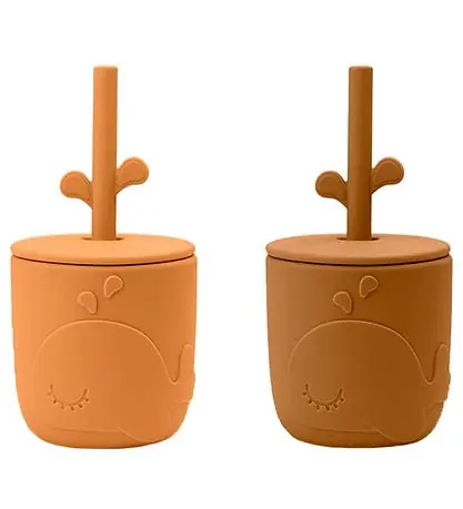 Done By Deer Mugg m. Sugrör - 2-pack - Peekaboo - Mustard Nyhet