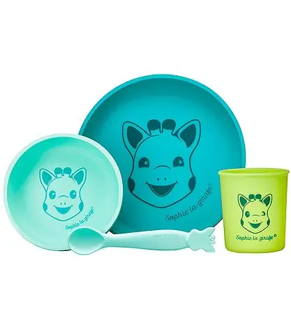 Snabb leverans Sophie la Girafe Middagsset - Silikon - 4 Delar - Turkos