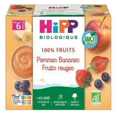HiPP 100% Frukt Äpplen Bananer Röda Frukter från 6 Månader Ekologisk 4 Bägare Erbjudande