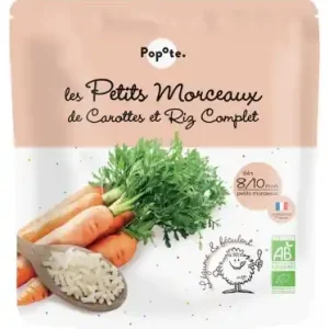 Popote Les Petits Morceaux Morötter och Fullkornsris Från 8/10 Månader Ekologisk 190 g Lägg i varukorgen
