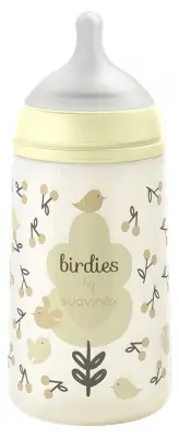 Lägg i varukorgen Suavinex Birdies Nappflaska Symmetrisk Napp Medel Flöde 270 ml 3 Månader och +