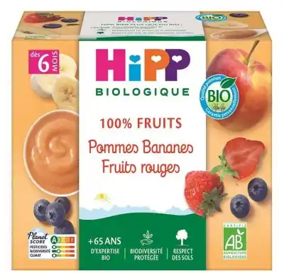 HiPP 100% Frukt Äpplen Bananer Röda Frukter från 6 Månader Ekologisk 4 Bägare prisnedsättning
