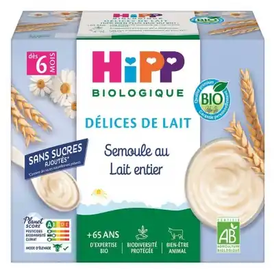 HiPP Lait Kärleksfulla Måltider Mannagryn med Fullmjölk från 6 Månader Ekologisk 4 Koppar Rabatt
