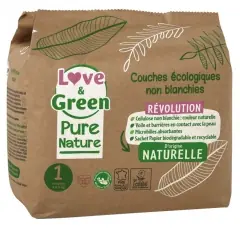Love & Green Ekologiska Blöjor Pure Nature 32 Blöjor Storlek 1 Nyfödd (2 till 5 Kg) Beställ nu