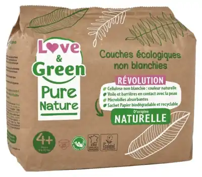 Love & Green Ekologiska Blöjor Pure Nature 35 Blöjor Storlek 4+ Maxi (9 till 20 kg) I lager