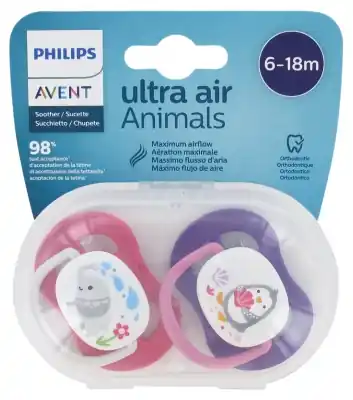 Avent Ultra Air Animals 2 Ortodontiska Nappar i Silikon 6-18 Månader Nedsatt pris