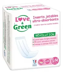 Erbjudande Love & Green Ultraabsorberande Engångsinlägg för Tvättbara Blöjor S/M 25 Inlägg