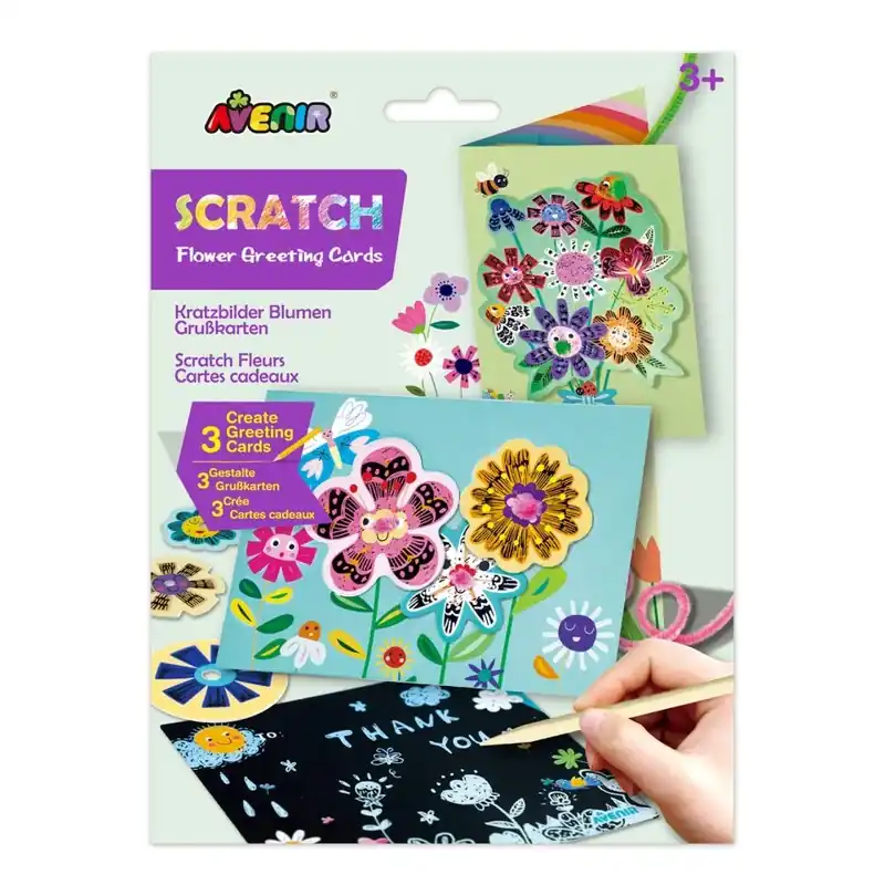Scratch – gratulationskort – blommor, 3 st. Begränsat antal